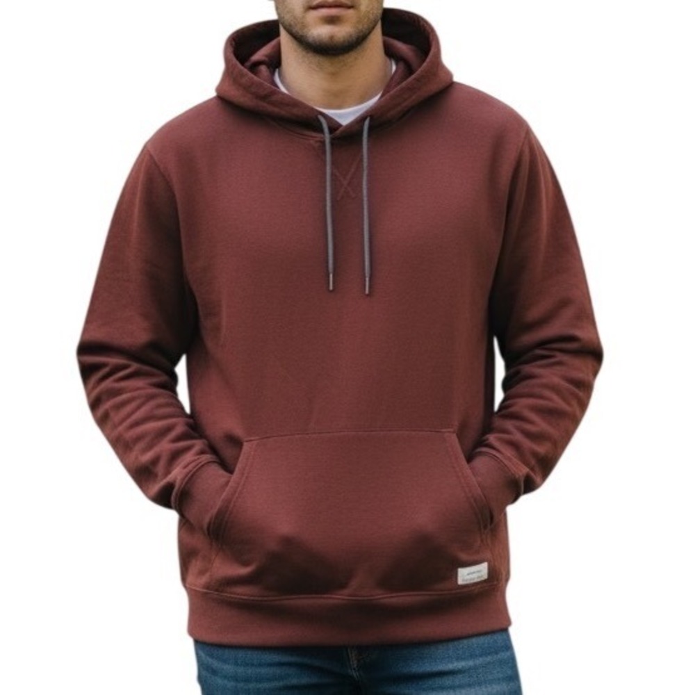 Eddie Bauer Hoodie Mens XL Burgundy Excellent Pullover Fleece Cotton‎ Blend